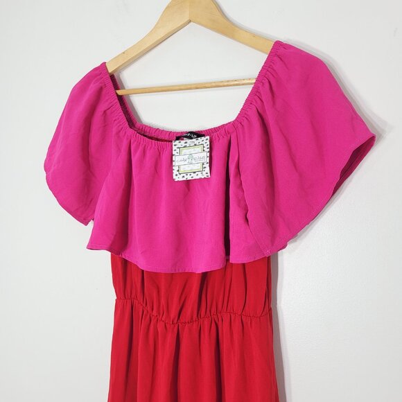 Sugarlips NEW Women's Red Off Shoulder Pink Ruffle Loose Maxi Dress Size S NWT - Picture 3 of 12